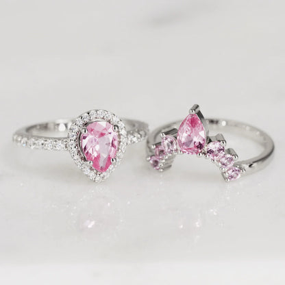 Amy Pink Sapphire Engagement Ring Set- 925 Sterling Silver