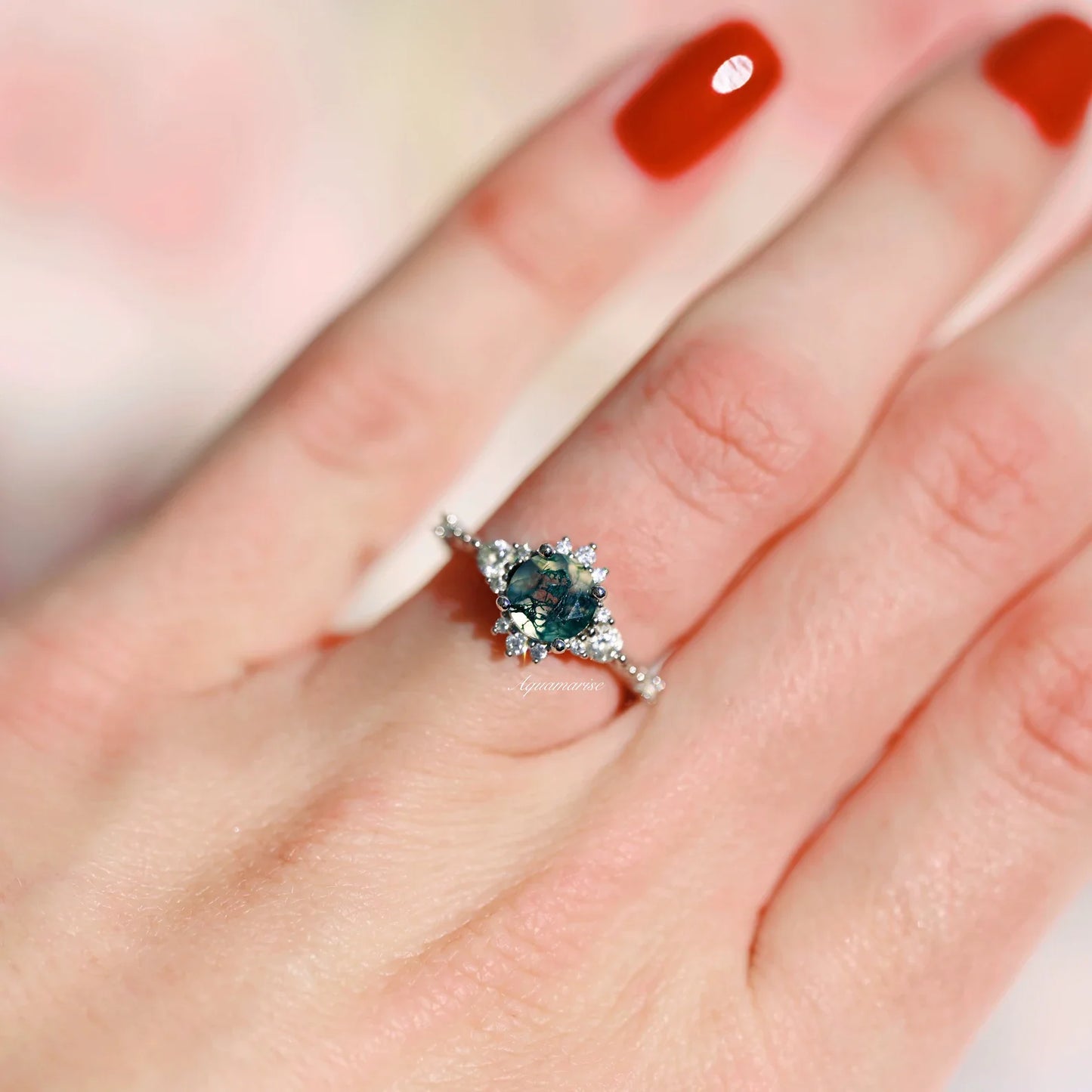 Natural Moss Agate Ring- Sterling Silver