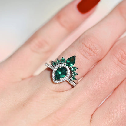 Amy Emerald Ring Set- 925 Sterling Silver