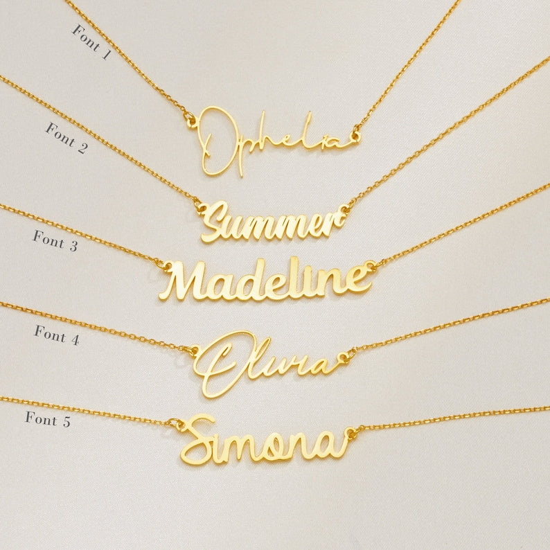 Collar con nombre personalizado, collar con nombre chapado en oro de 18 quilates 