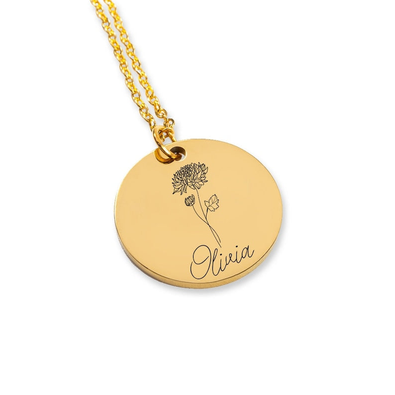 Collar personalizado con nombre y flor de nacimiento 