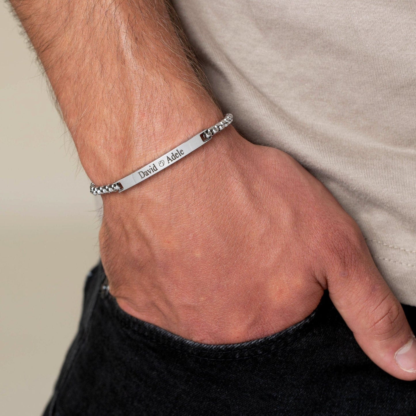 Personalize Silver Bar Bracelet-Valentine's Day Or Birthday Gift For Him