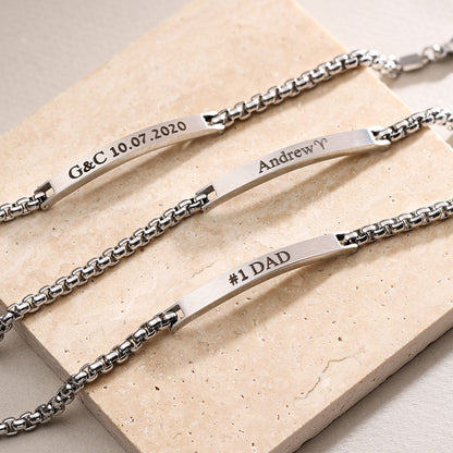 Personalize Silver Bar Bracelet-Valentine's Day Or Birthday Gift For Him