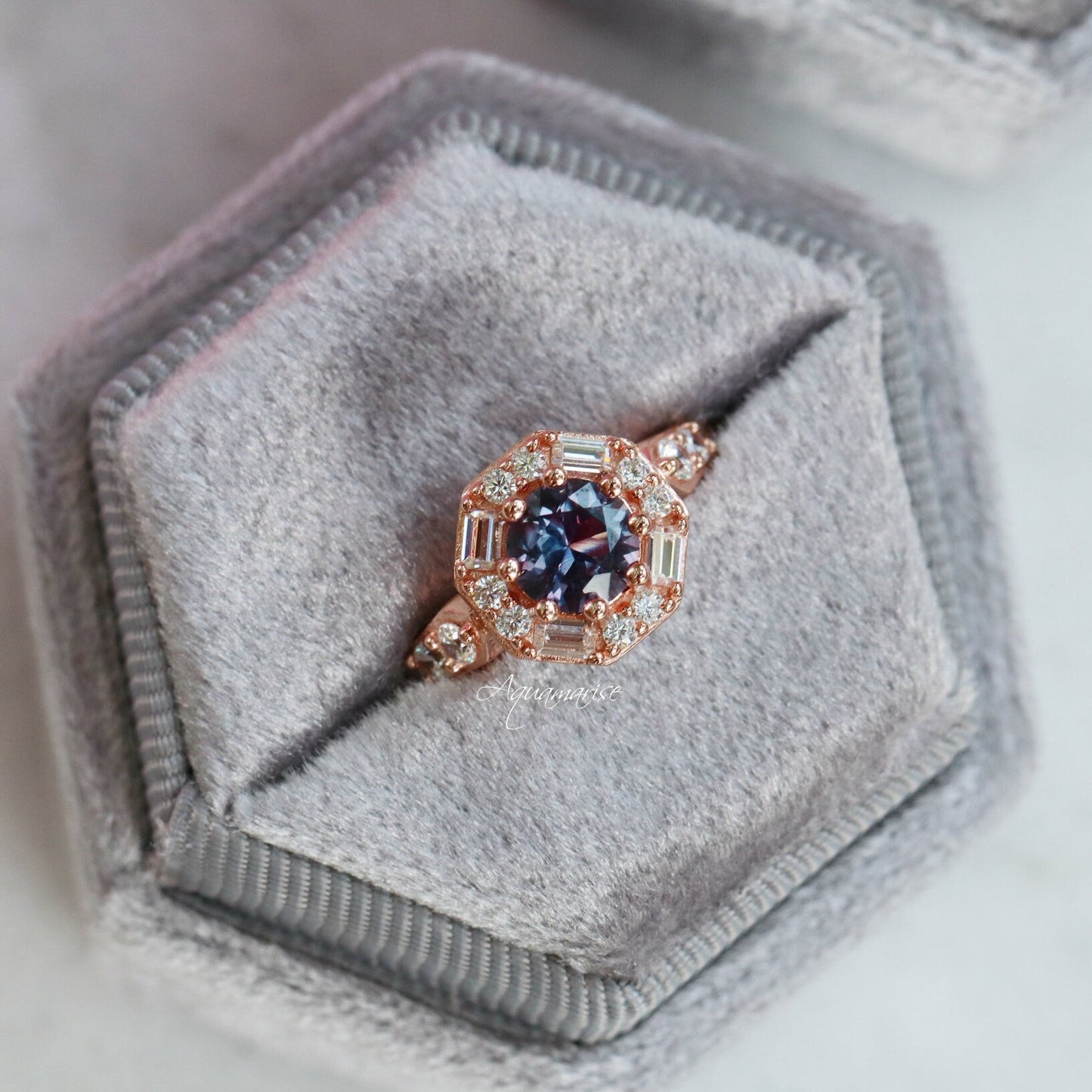 Hexagon Alexandrite Ring- 14K Rose Gold Vermeil