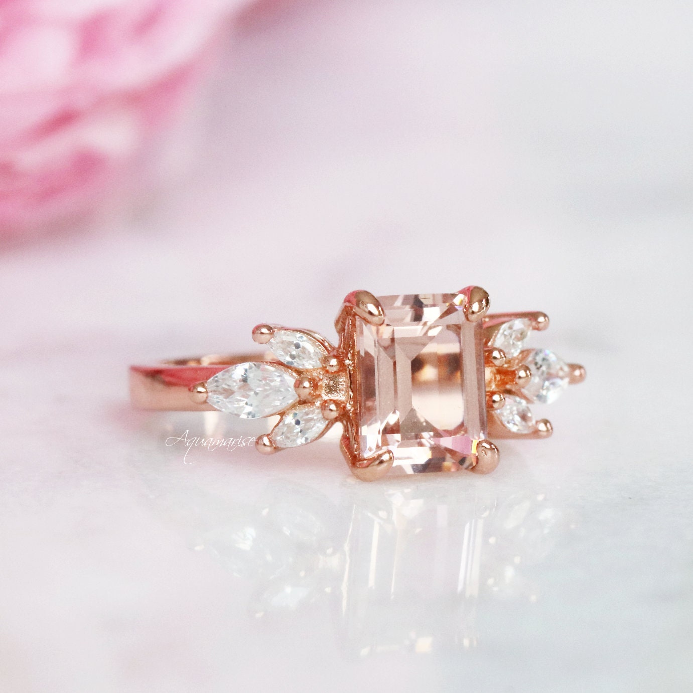 Eva Morganite Ring- 14K Rose Gold Vermeil