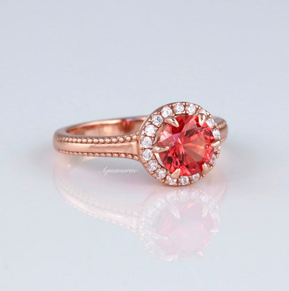 Ella Padparadscha Orange Sapphire Ring- 14K Rose Gold Vermeil