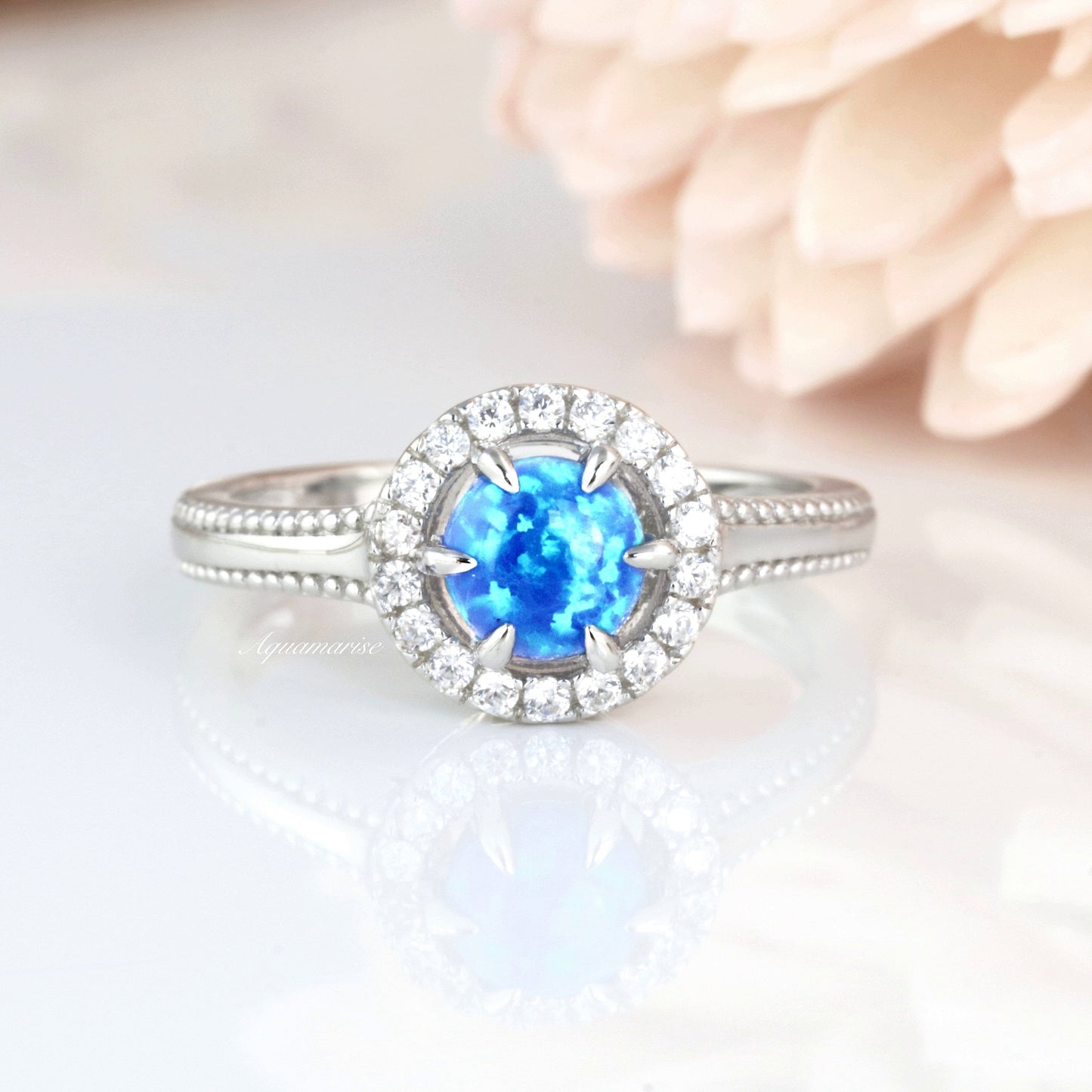 Ella Blue Fire Opal Ring- Sterling Silver