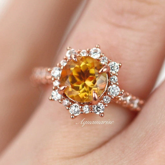 Aster Citrine Ring- 14K Rose Gold Vermeil