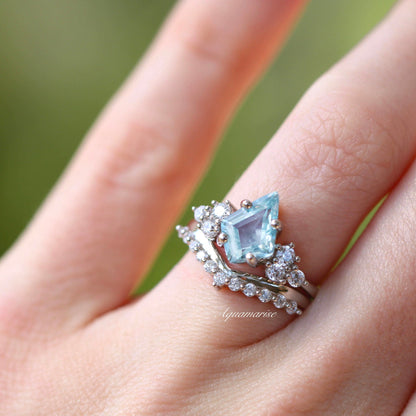 Skylar Aquamarine Engagement Ring Set- 14K Solid White Gold