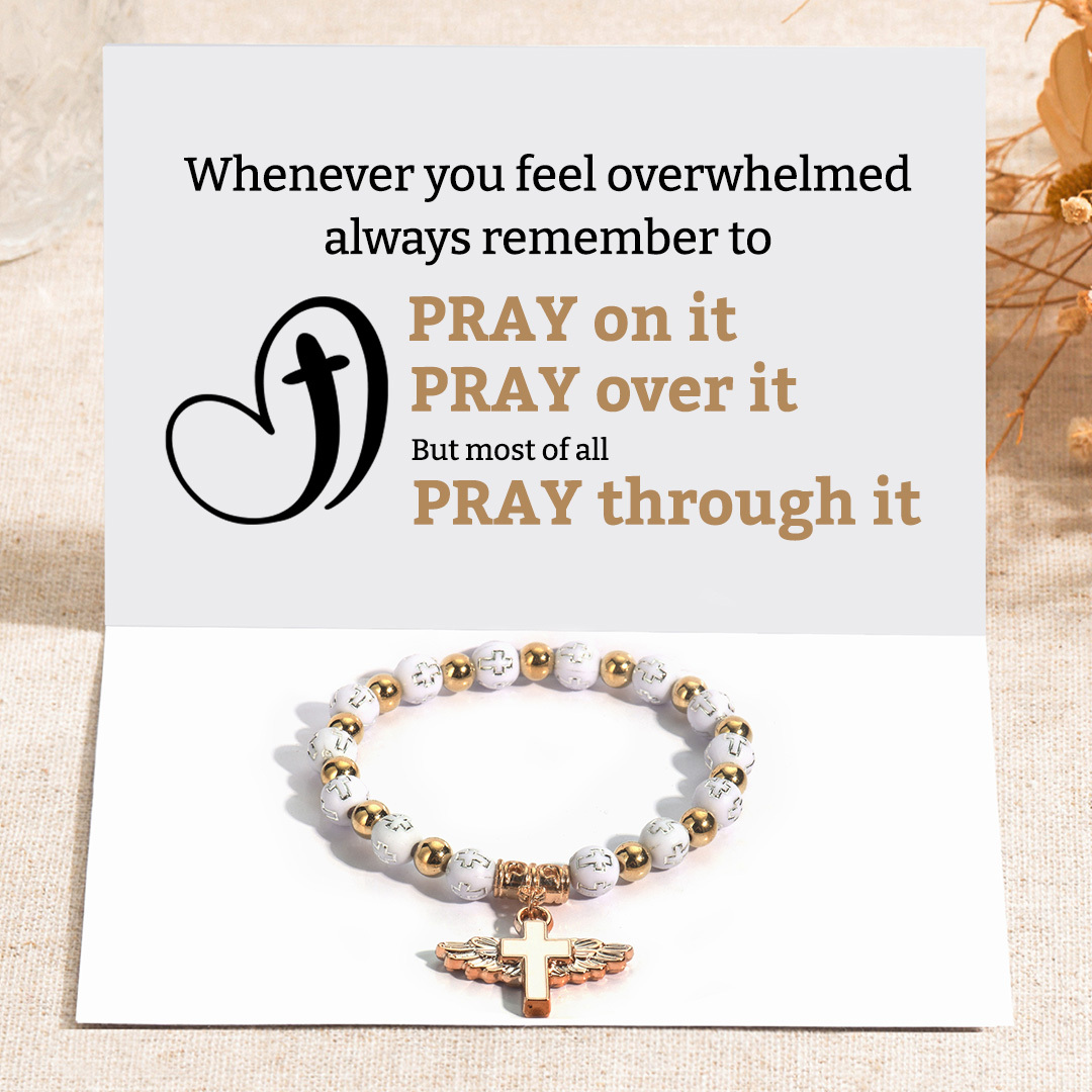 To My Granddaughter, Pray Through It Angel Wings Cross Bracelet (Set of 2)