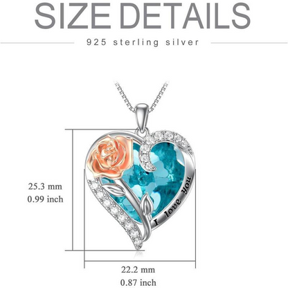 S925 Rose Crystal Necklace Heart Pendant｜Birthday Christmas Gifts for Women