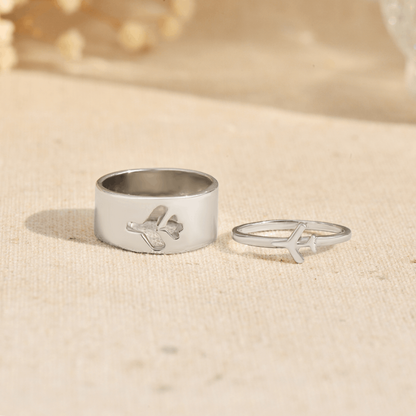 To My Soulmate, I Love You Forever and Always Airplane Couple Ring Set