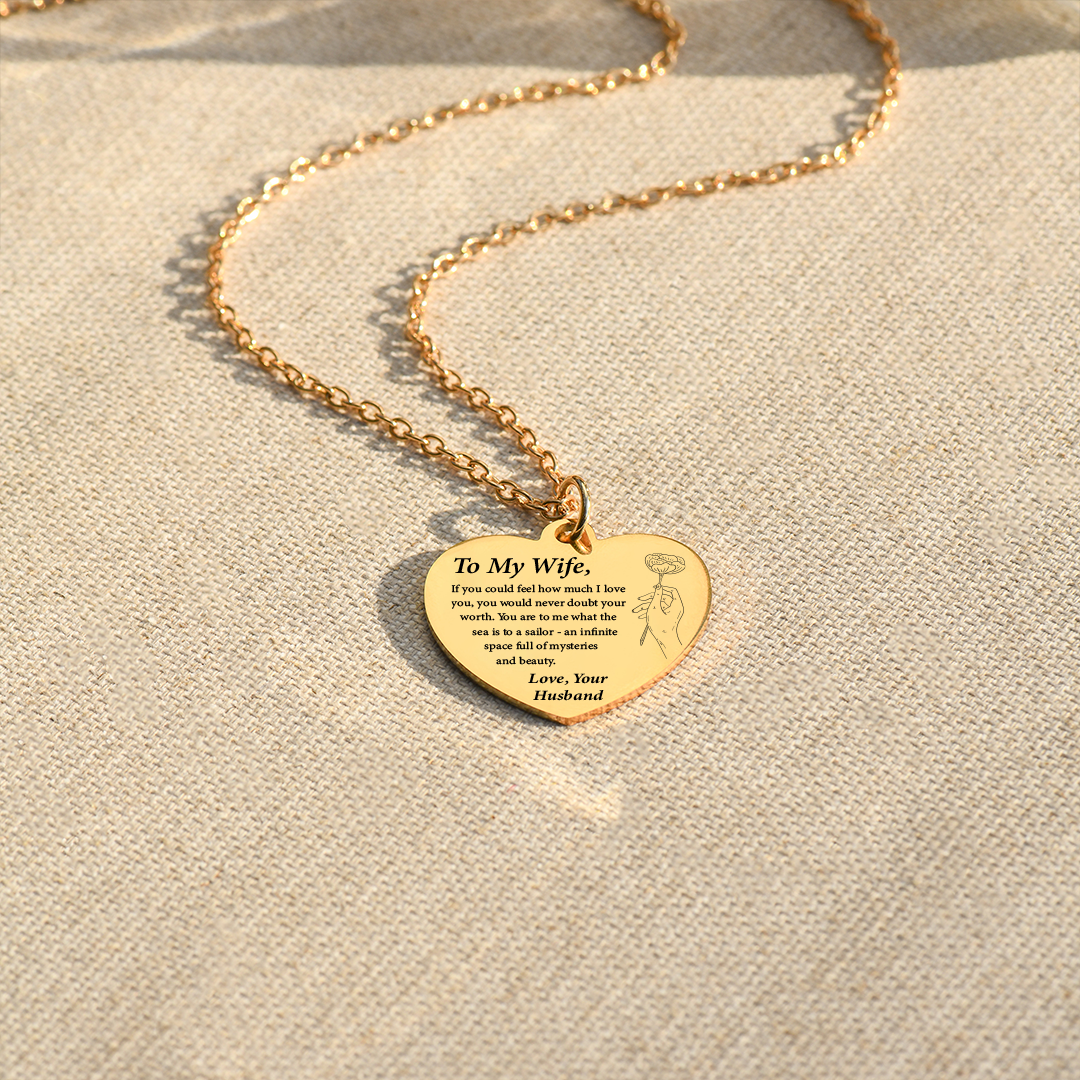 To My Wife, Infinite Beauty Engraved Heart Necklace