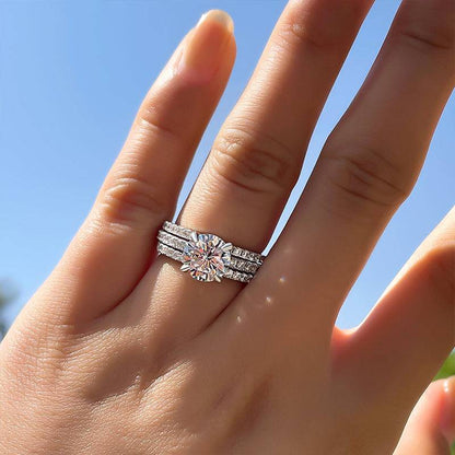 Elegant Round Cut 3PC Wedding Ring Set In Sterling Silver