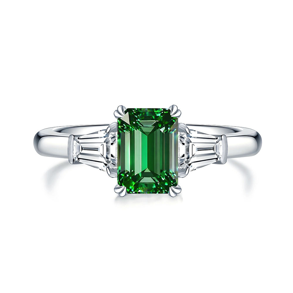 Elegant Emerald-Cut S925 Silver Ring