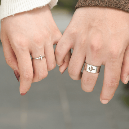 To My Soulmate, I Love You Forever and Always Airplane Couple Ring Set