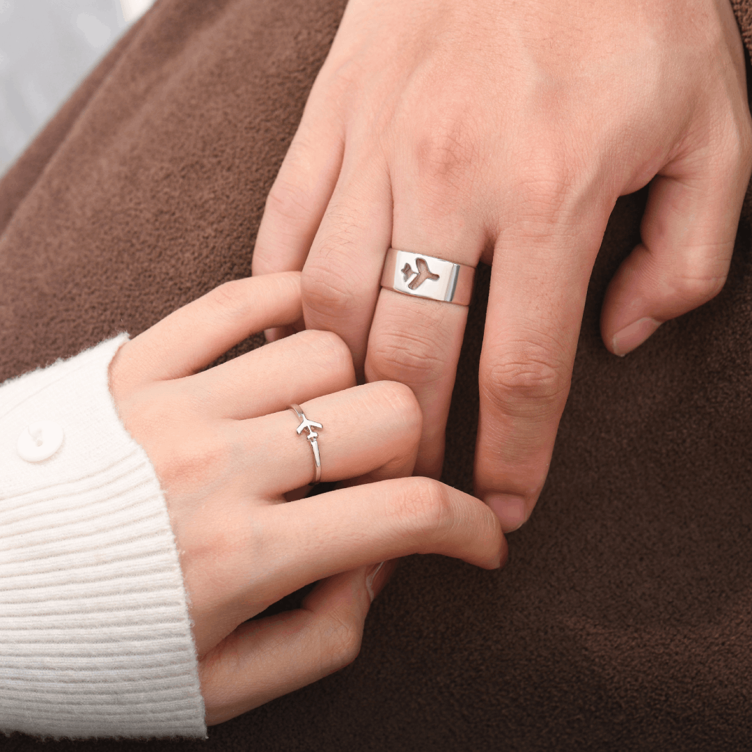 To My Soulmate, I Love You Forever and Always Airplane Couple Ring Set