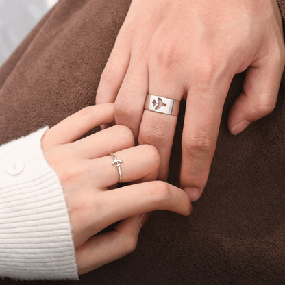 To My Soulmate, I Love You Forever and Always Airplane Couple Ring Set