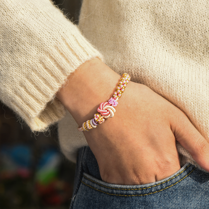 Para mi nieta, endereza tu corona pulsera con nudo de flor de durazno