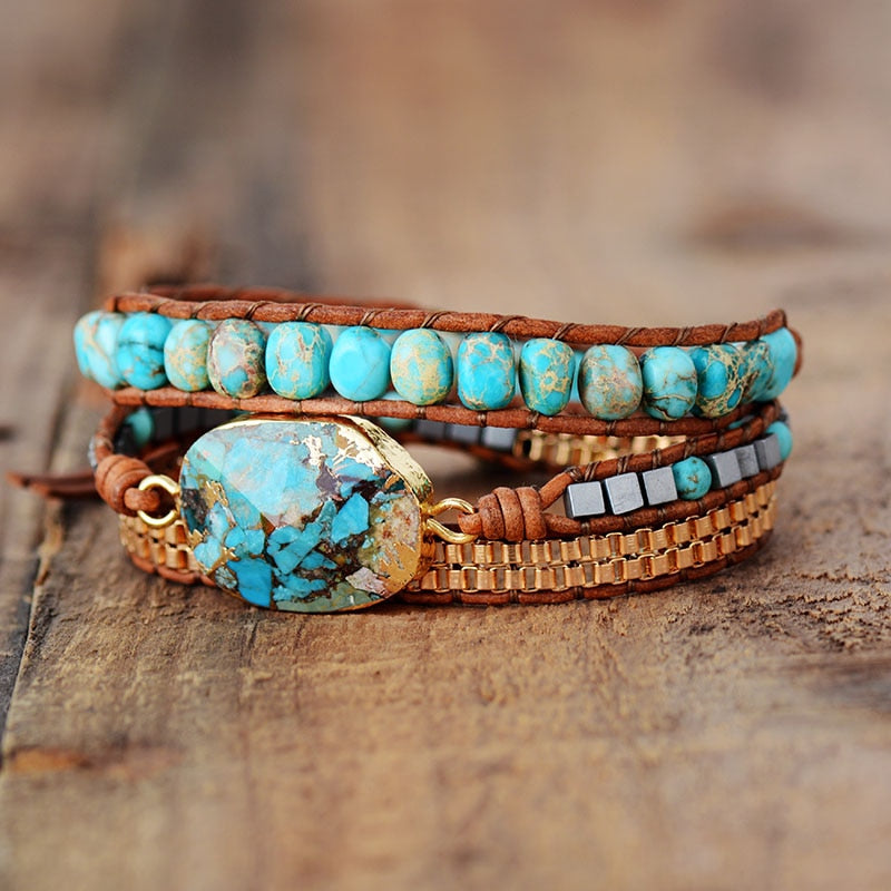 Turquoise & Jasper Healing Wrap Bracelet Free Shipping