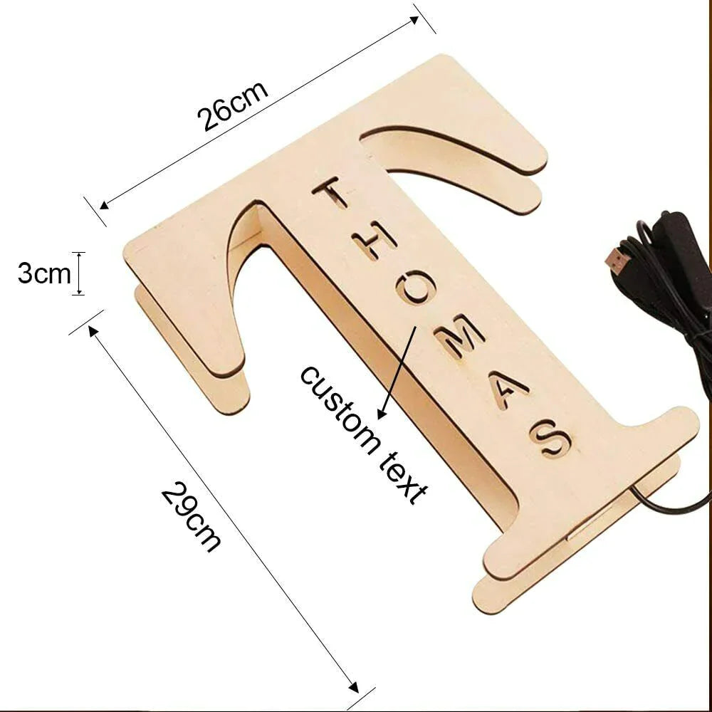 Lámpara de cabecera de pared con letras de madera creativa personalizada