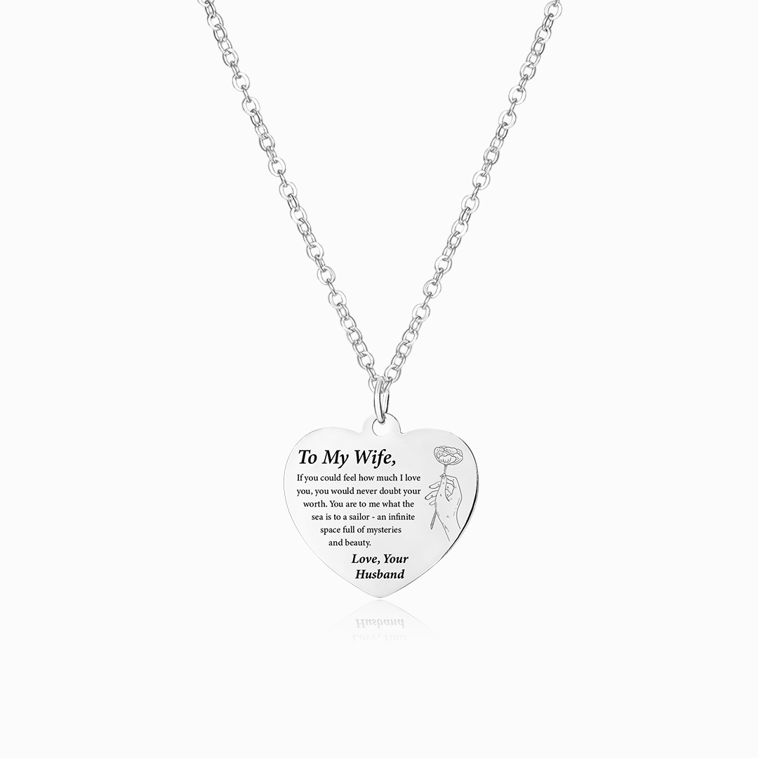 To My Wife, Infinite Beauty Engraved Heart Necklace