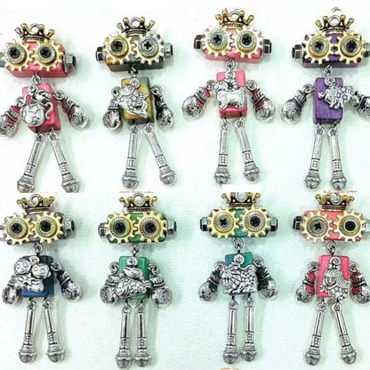 Handmade Steampunk Wooden Robot Zodiac Necklace Keychain Charms