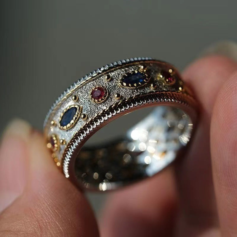 Royal Vintage Ring Red Blue Gem