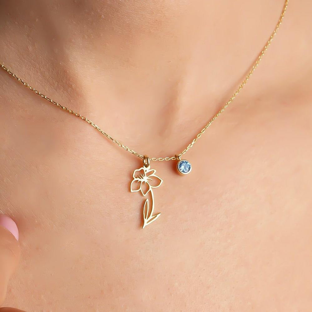 Birthstone Flower Month Clavicle Necklace