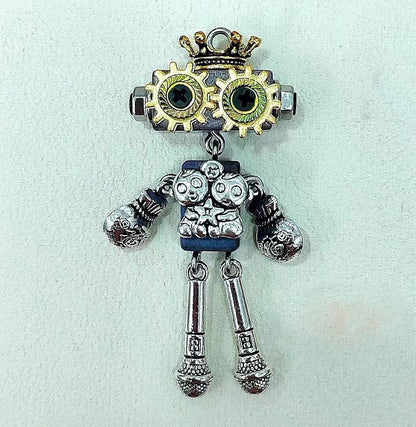 Handmade Steampunk Wooden Robot Zodiac Necklace Keychain Charms