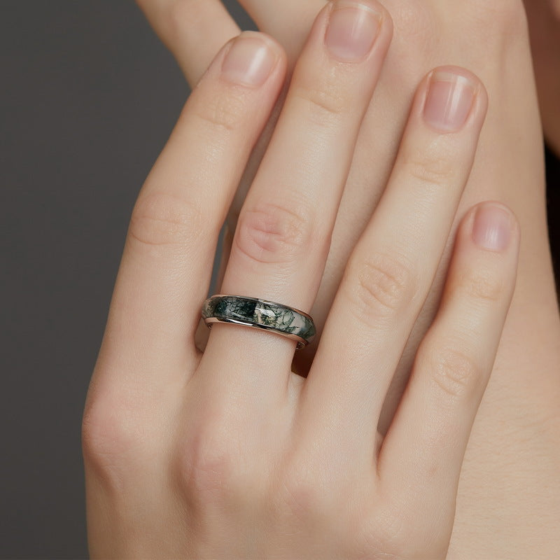 Green Moss Agate Ring Round