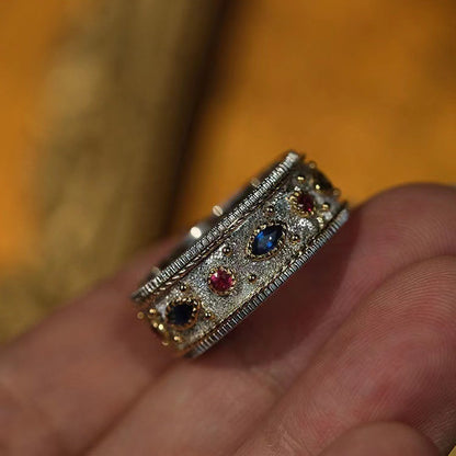 Royal Vintage Ring Red Blue Gem