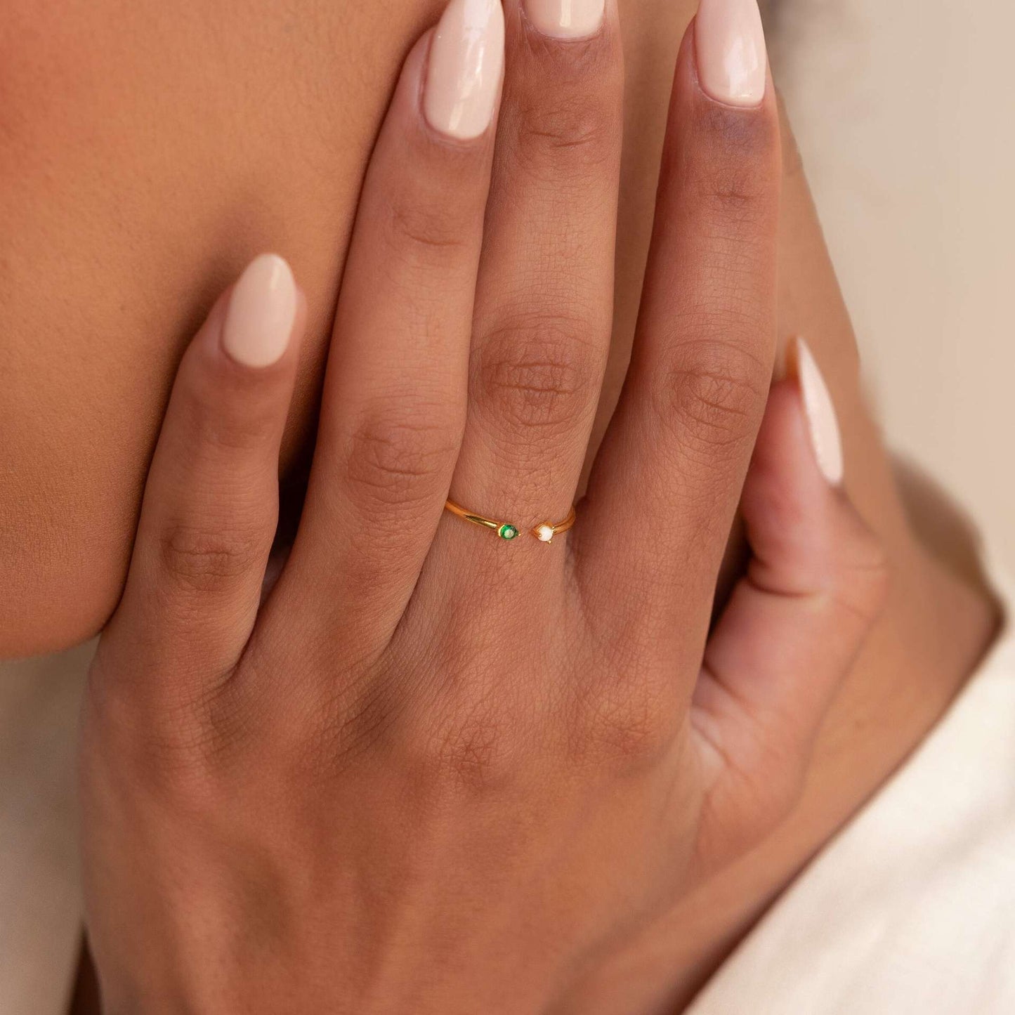 Birthstone Natural Opal Zircon Plain Ring