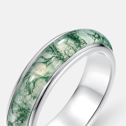 Green Moss Agate Ring Round