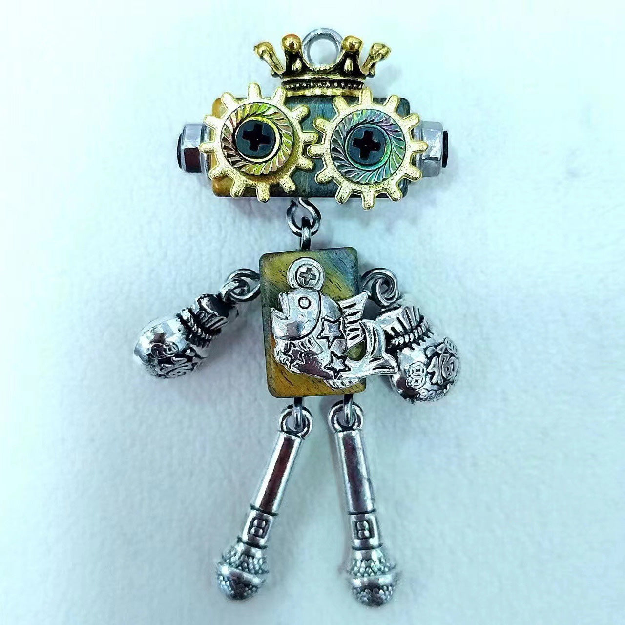 Handmade Steampunk Wooden Robot Zodiac Necklace Keychain Charms