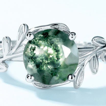 Green Leaf Moss Agate Ring