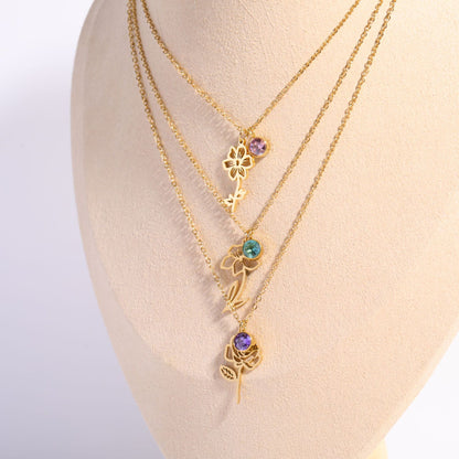 Birthstone Flower Month Clavicle Necklace