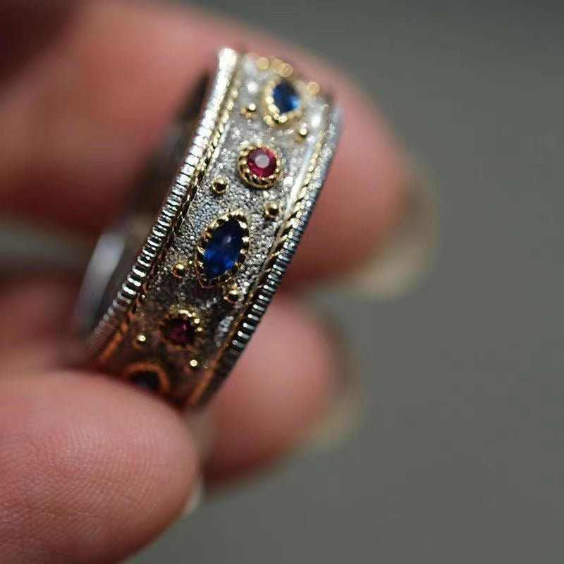 Royal Vintage Ring Red Blue Gem