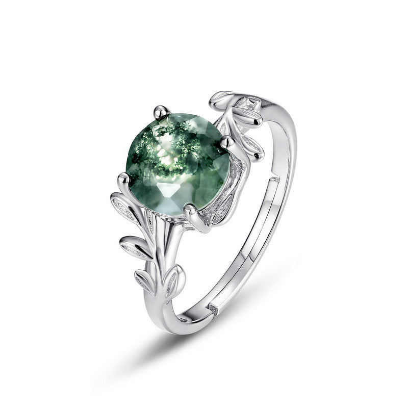 Green Leaf Moss Agate Ring