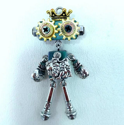 Handmade Steampunk Wooden Robot Zodiac Necklace Keychain Charms