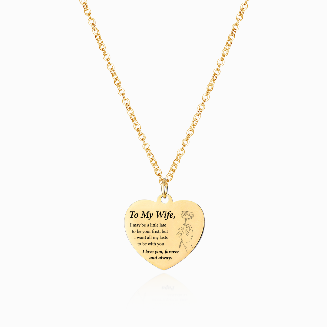 To My Wife, I Love You Forever & Always Engraved Heart Necklace