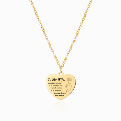 To My Wife, I Love You Forever & Always Engraved Heart Necklace