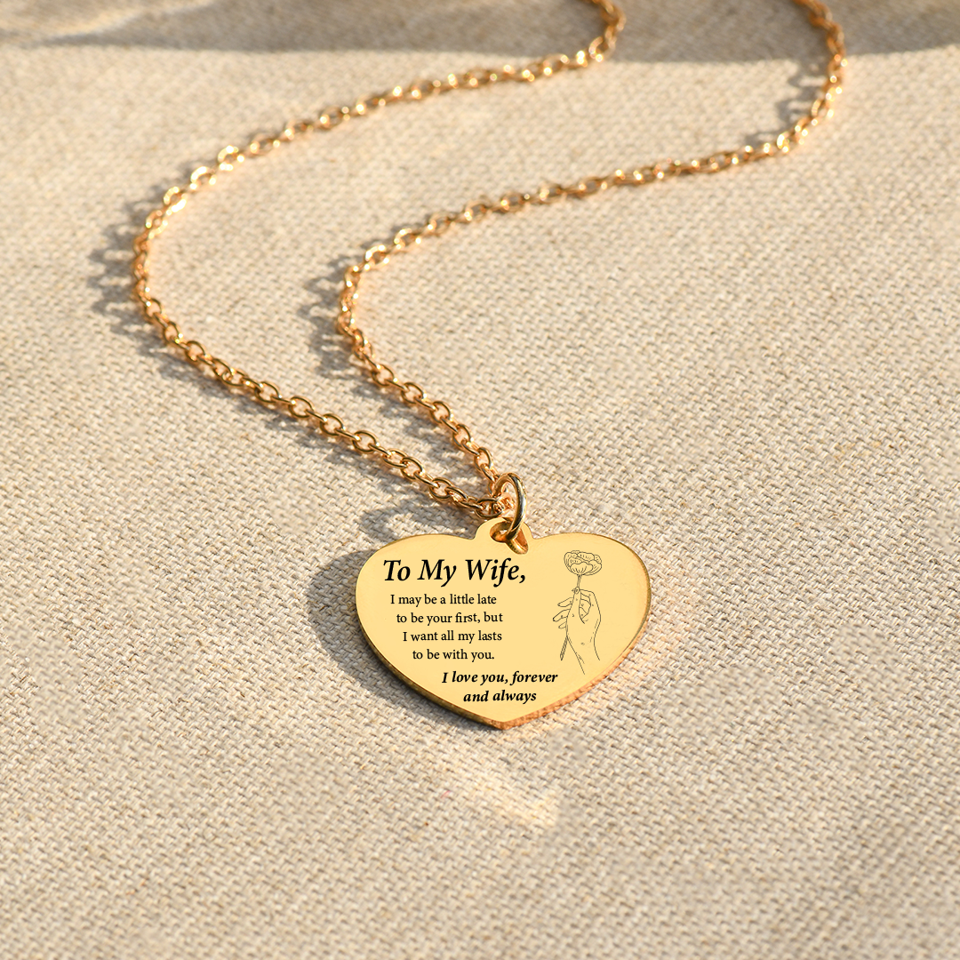 To My Wife, I Love You Forever & Always Engraved Heart Necklace