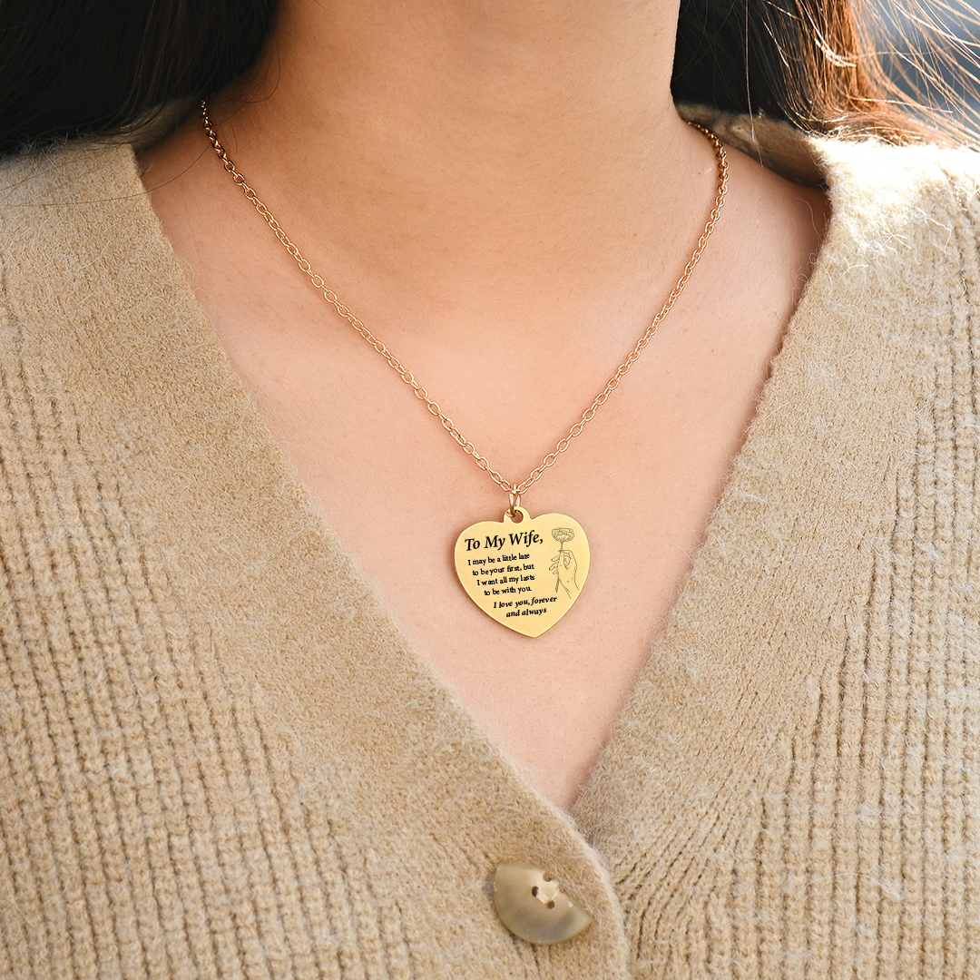 To My Wife, I Love You Forever & Always Engraved Heart Necklace