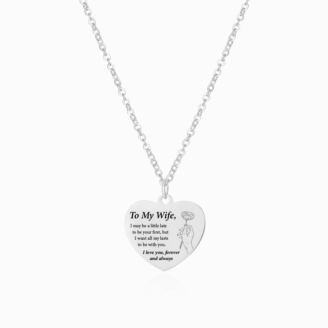 To My Wife, I Love You Forever & Always Engraved Heart Necklace