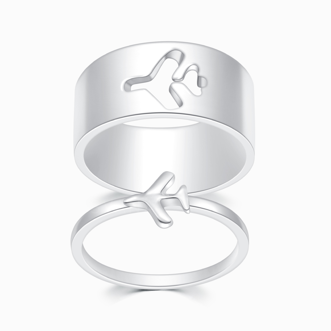 To My Soulmate, I Love You Forever and Always Airplane Couple Ring Set