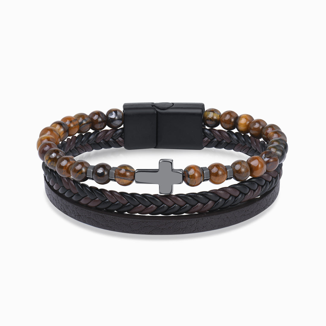 To My Son, Pray Through It Obsidian Leather Bracelet