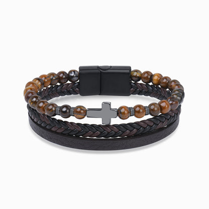 To My Son, Pray Through It Obsidian Leather Bracelet