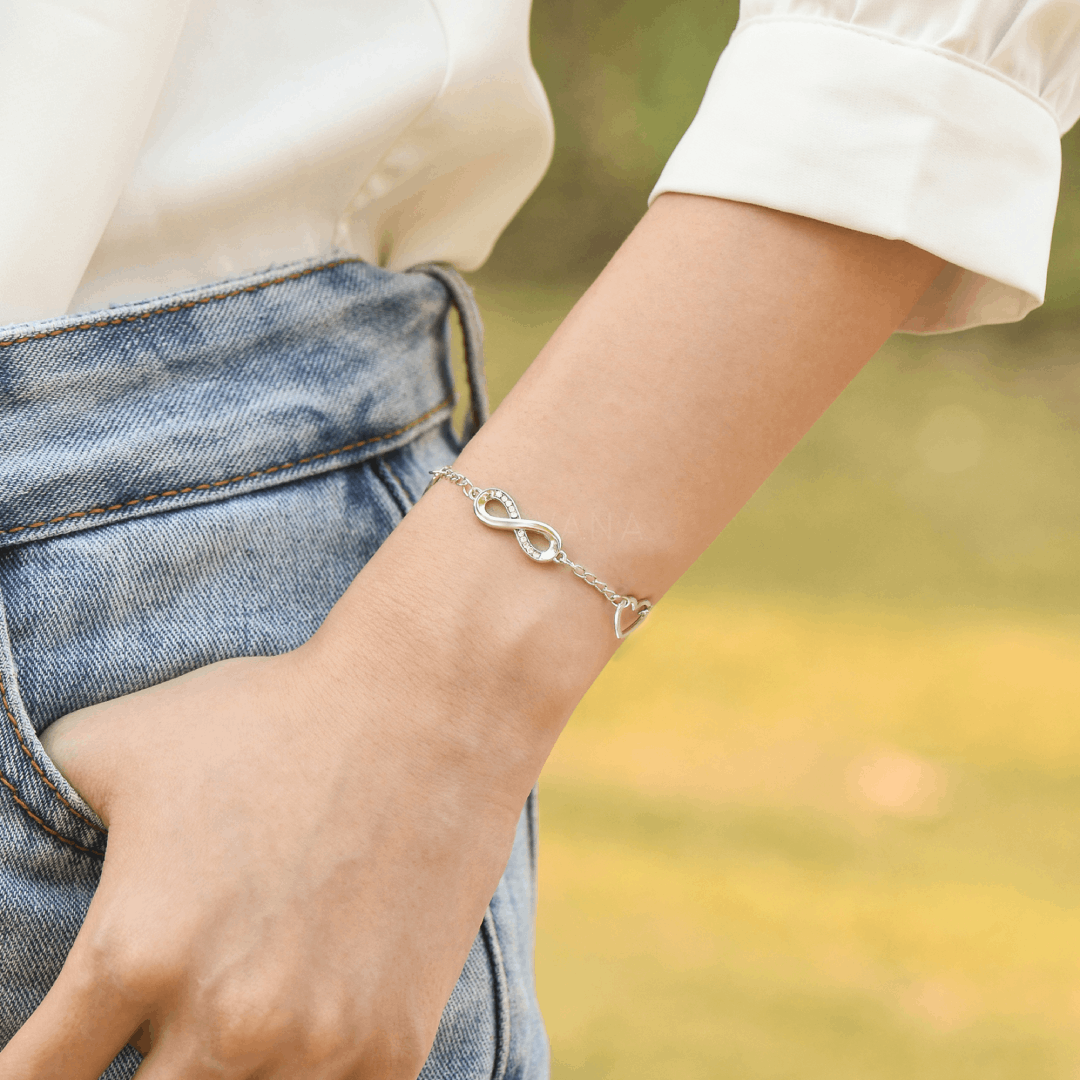 Grandmother and Granddaughter Forever Linked Together Heart Infinity Bracelet