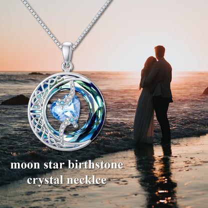 18K Gold Plated Moon Star Birthstone Necklace